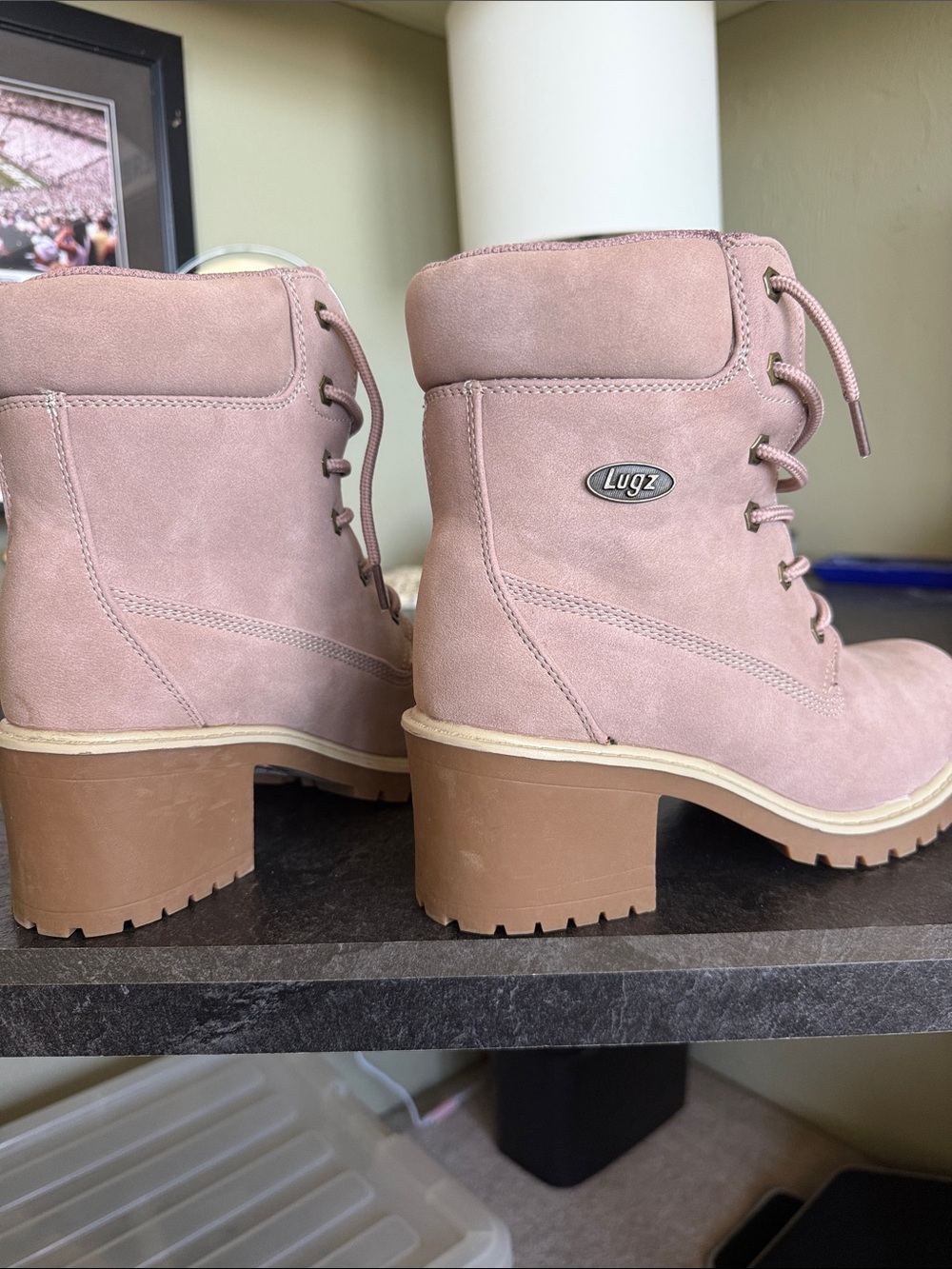 Lugz Soft Pink Suede Lace-Up Chunky Heel Boots
